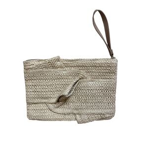 A New Day Woven Clutch Bag‎ Light Beige Wristlet Zip Closure